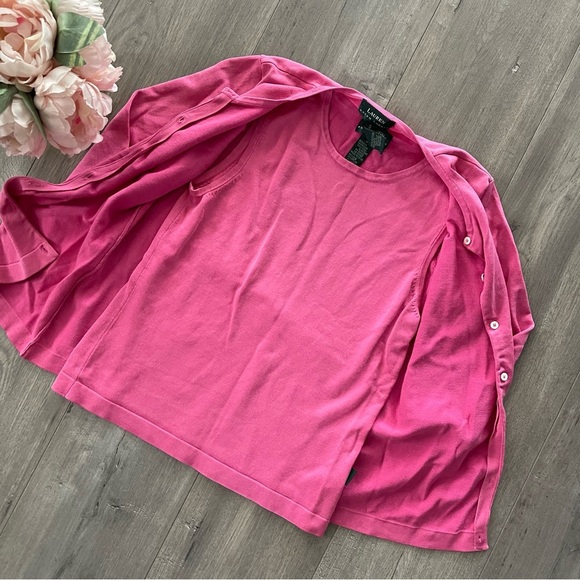 Ralph Lauren Pink 2 Piece Silk Cardigan & Top Set - Picture 2 of 5